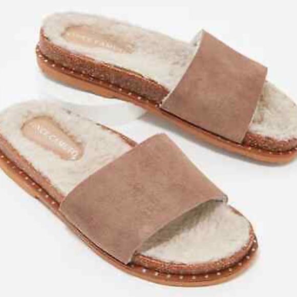 Vince Camuto Shoes - New Vince Camuto Women's Kanadial Slide Sandal Suede Faux Fur Tan Comfy NIB